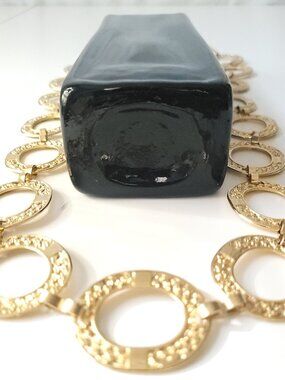 2 0f 2 1980s Textured Gold Tone Circle Link Chain Belt Adjustable 38.5" Length